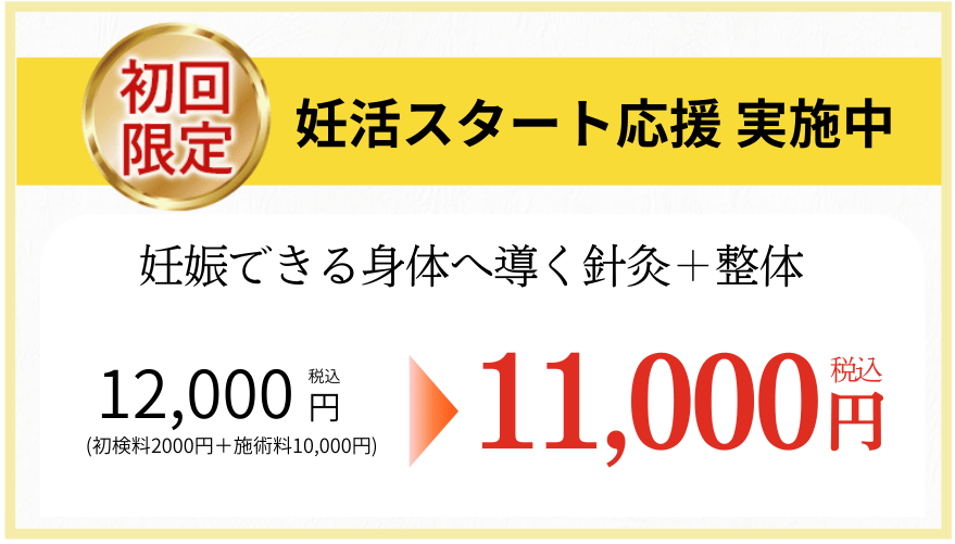 妊活スタート応援　不妊鍼灸+整体が割引中